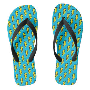 80's/90's Neon Blue Yellow Lightning Bolt Pattern Flip Flops