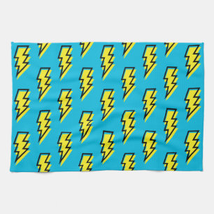 80's/90's Neon Blue Yellow Lightning Bolt Pattern Kitchen Towel