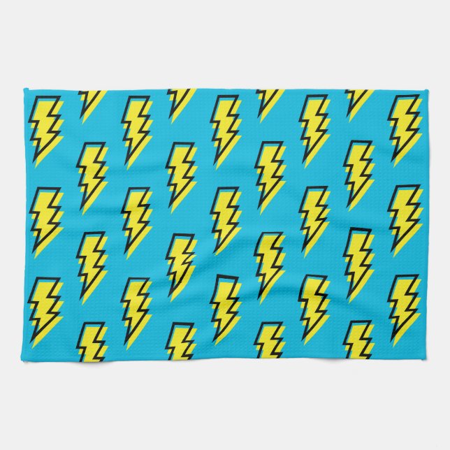 80's/90's Neon Blue Yellow Lightning Bolt Pattern Kitchen Towel (Horizontal)