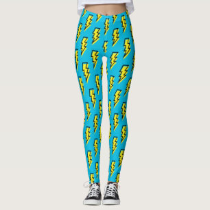 80's/90's Neon Blue Yellow Lightning Bolt Pattern Leggings