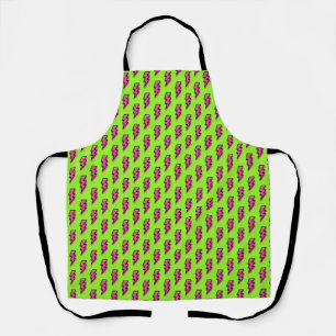80's/90's Neon Green & Pink Lightning Bolt Pattern Apron