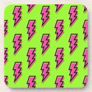 80's/90's Neon Green & Pink Lightning Bolt Pattern Coaster