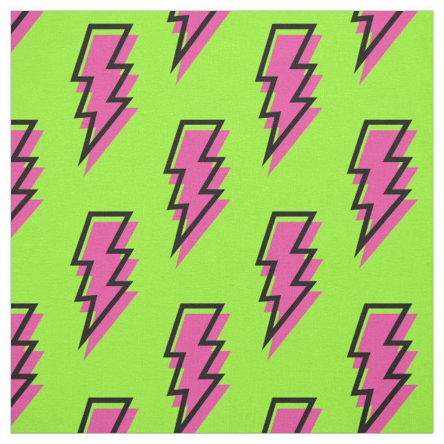 80's/90's Neon Green & Pink Lightning Bolt Pattern Fabric (Swatch)