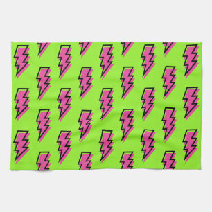 80's/90's Neon Green & Pink Lightning Bolt Pattern Kitchen Towel