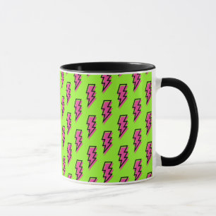 80's/90's Neon Green & Pink Lightning Bolt Pattern Mug