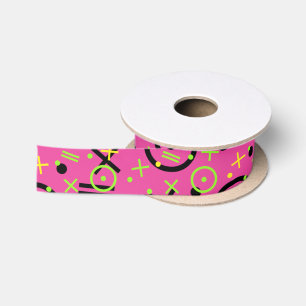 80's/90's Neon Pink And Blue Doodle Pattern Satin Ribbon