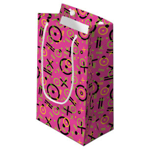 80's/90's Neon Pink And Blue Doodle Pattern Small Gift Bag