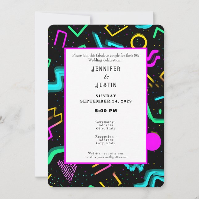 80s 90s Neon Retro Pattern Wedding Invitation (Devant)