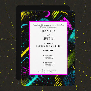 80s 90s Neon Retro Pattern Wedding Invitation