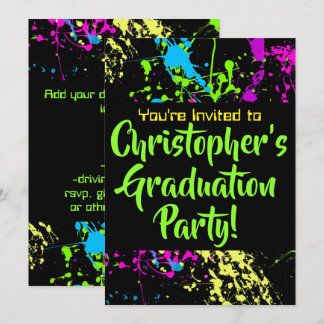 80s 90s Paint Splatter Graduation Party Invitation