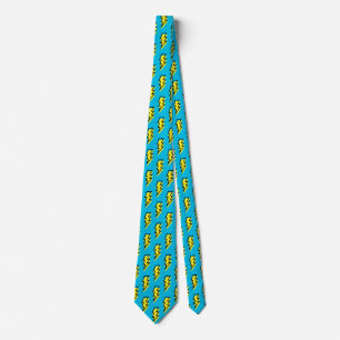 80's/90's Pattern Fun Blue Yellow Bolt Neon Retro Tie