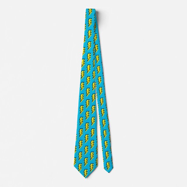 80's/90's Pattern Fun Blue Yellow Bolt Neon Retro Tie (Front)
