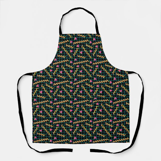  80's/90's Retro Black & Neon Doodle Pattern Apron (Front)