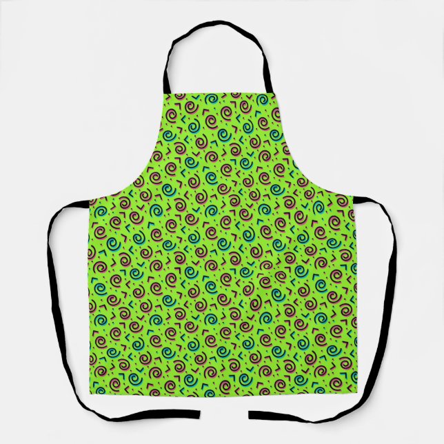 80's/90's Retro Neon Green Doodle Pattern Apron (Front)
