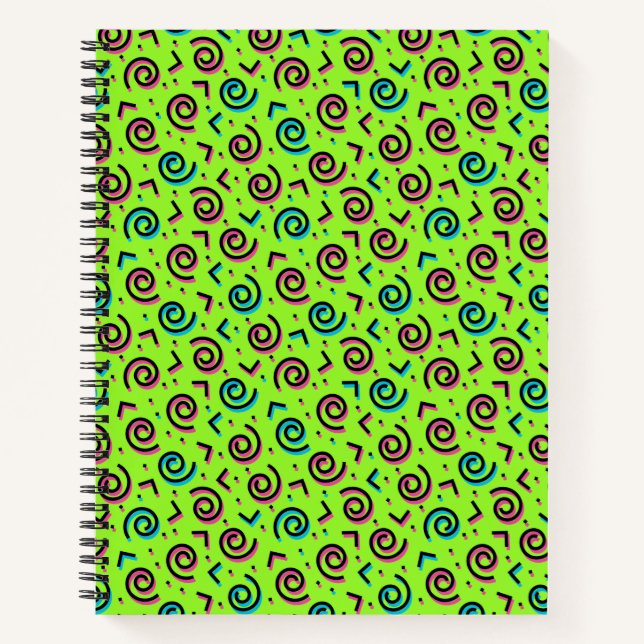 80's/90's Retro Neon Green Doodle Pattern Notebook (Front)