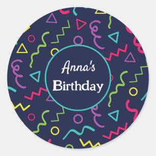 80s 90s Retro Neon Memphis Pattern Birthday  Classic Round Sticker
