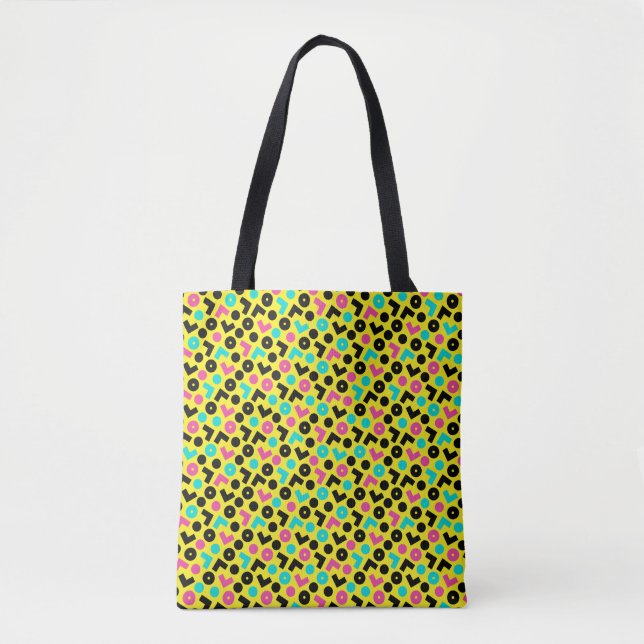 80's/90's Retro Neon Pattern Tote Bag (Front)
