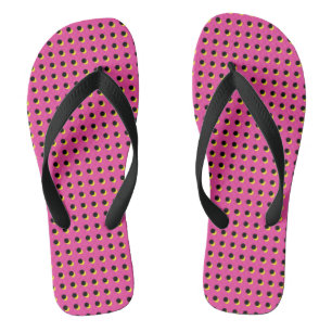 80's/90's Retro Neon Pink Dots Pattern Flip Flops