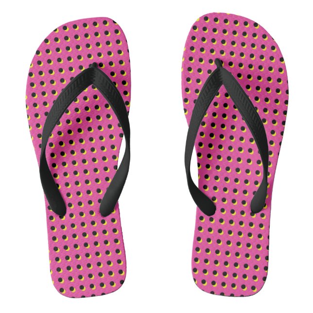 80's/90's Retro Neon Pink Dots Pattern Flip Flops (Footbed)