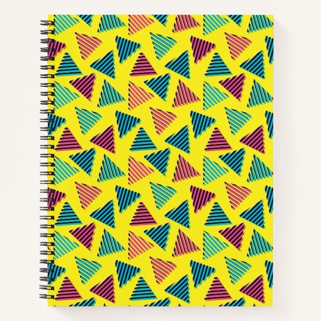 80's/90's Retro Neon Yellow Triangles Pattern Notebook (Front)