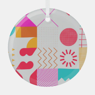 80s-90s Trendy Geometric Background Glass Ornament