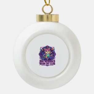 80s Aerobics Neon Cat Funny Cat Lover Design - 80s Ceramic Ball Christmas Ornament