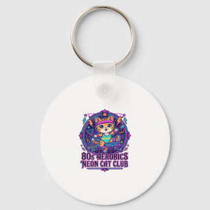 80s Aerobics Neon Cat Funny Cat Lover Design - 80s Keychain