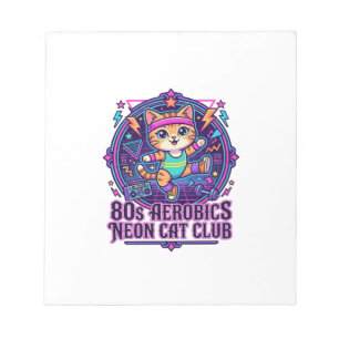 80s Aerobics Neon Cat Funny Cat Lover Design - 80s Notepad