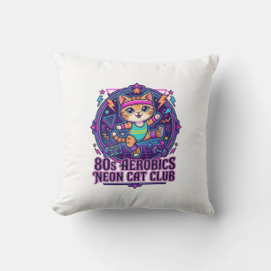 80s Aerobics Neon Cat Funny Cat Lover Design - 80s Throw Pillow