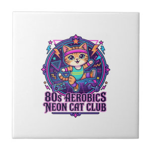 80s Aerobics Neon Cat Funny Cat Lover Design - 80s Tile