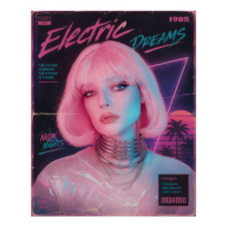 80s Aesthetic Synthwave Pink Poster