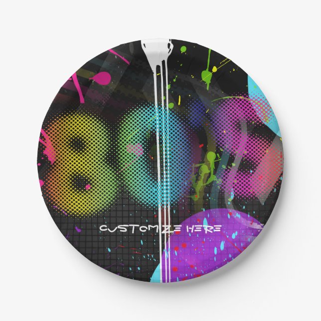 80's Bash Retro Rainbow Splash Birthday Party Paper Plate (Front)