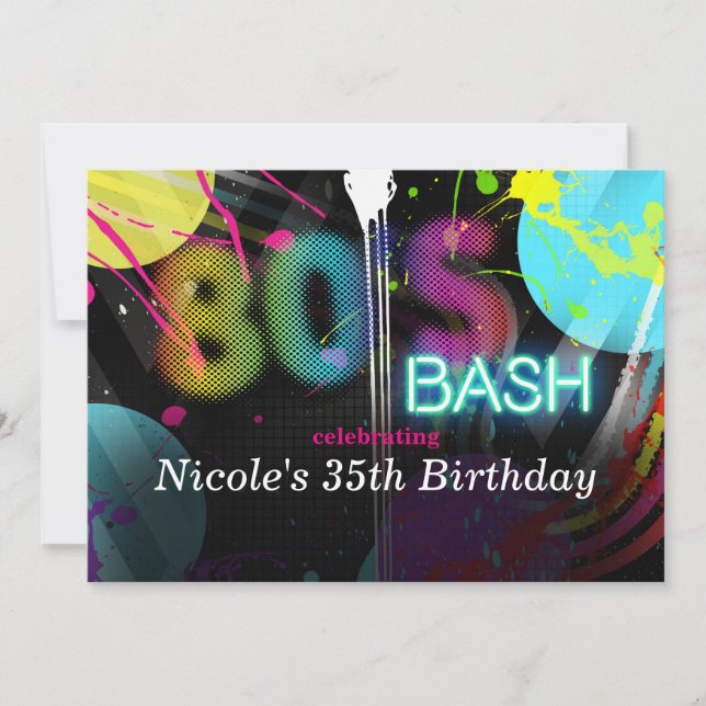 80's Bash Retro Splash Birthday Party Invitations (Front)