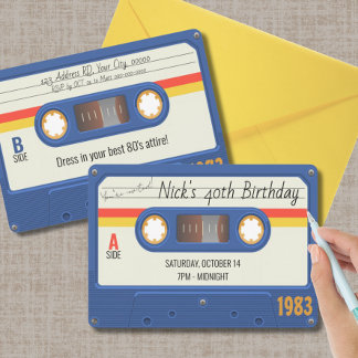 80's Birthday Party, Cassette Tape Custom Details Invitation