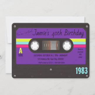 80's Birthday Party, Retro Cassette Tape  Invitation