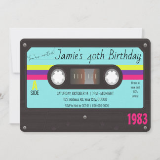 80's Birthday Party, Retro Cassette Tape Invitation
