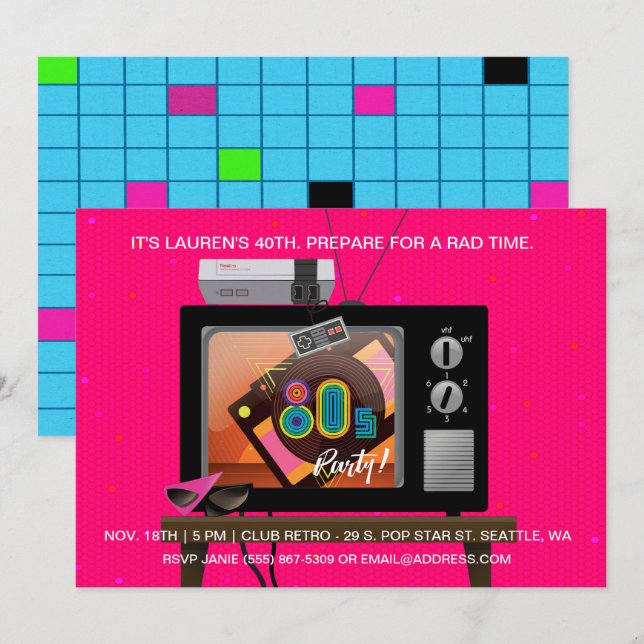 80's Birthday Party Retro Gaming Arcade Invitation (Front/Back)