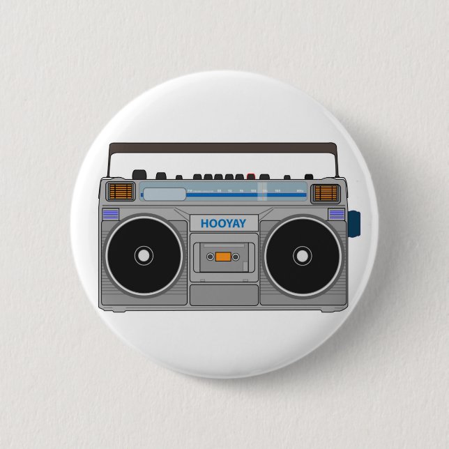 80'S BOOMBOX/GHETTO BLASTER 2 INCH ROUND BUTTON (Front)