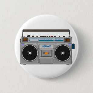 80'S BOOMBOX/GHETTO BLASTER 2 INCH ROUND BUTTON