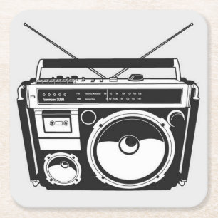 80s Boombox Grey Square Paper Coaster