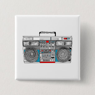 80s boombox illustration 2 inch square button