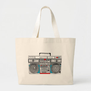 80s boombox illustration large tote bag