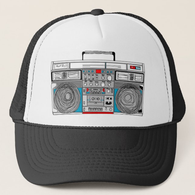 80s boombox illustration trucker hat (Front)