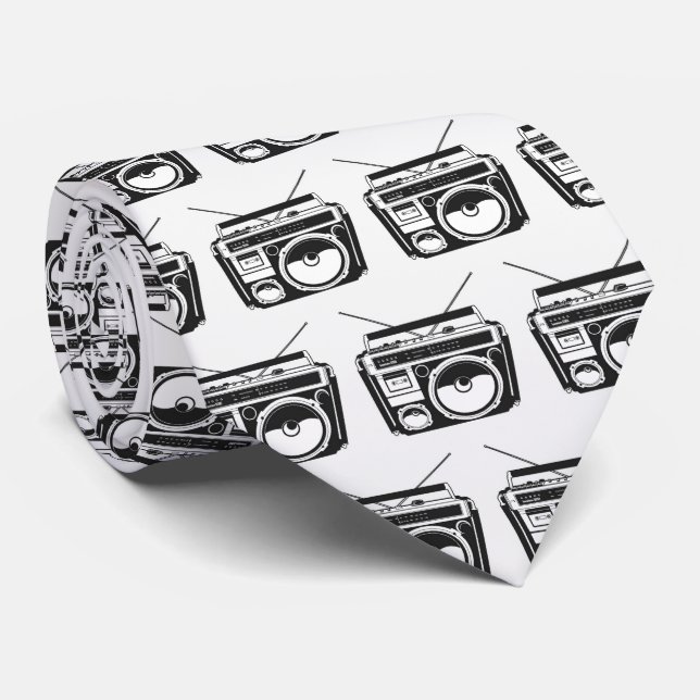 80s Boombox Pattern Retro Tie (Rolled)
