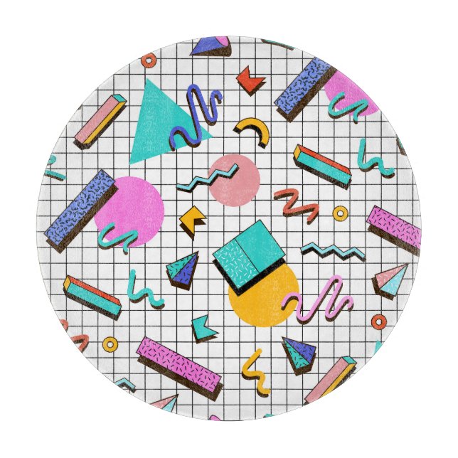 80s Bright Chequered: Vintage Geometric. Cutting Board (Front)