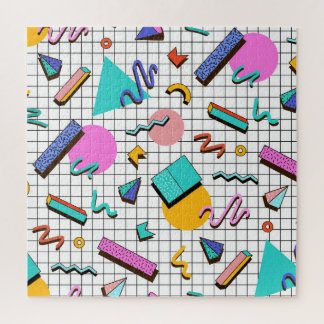 80s Bright Chequered: Vintage Geometric. Jigsaw Puzzle
