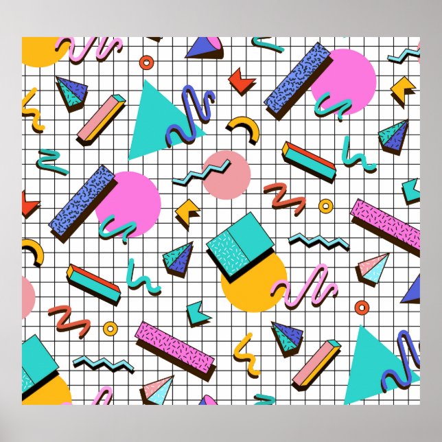 80s Bright Chequered: Vintage Geometric. Poster (Front)