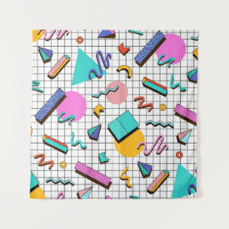 80s Bright Chequered: Vintage Geometric. Tapestry