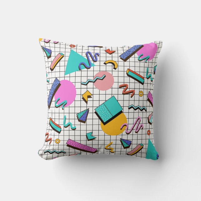 80s Bright Chequered: Vintage Geometric. Throw Pillow (Front)