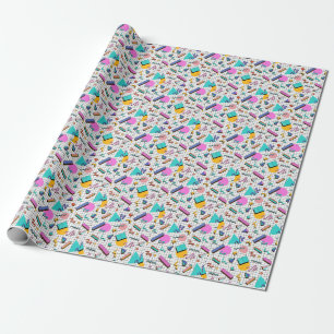 80s Bright Chequered: Vintage Geometric. Wrapping Paper